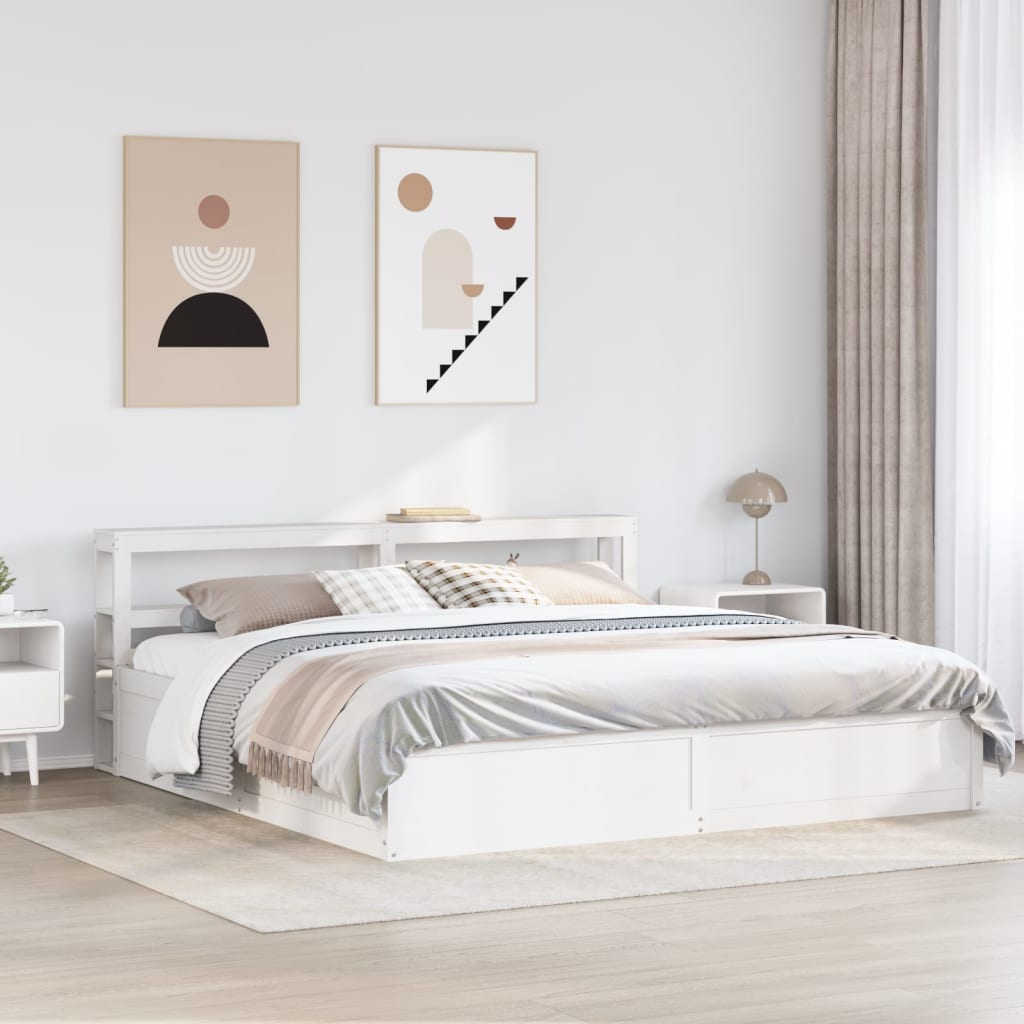 vidaXL Cadru de pat cu tăblie, alb, 180x200 cm, lemn masiv de pin