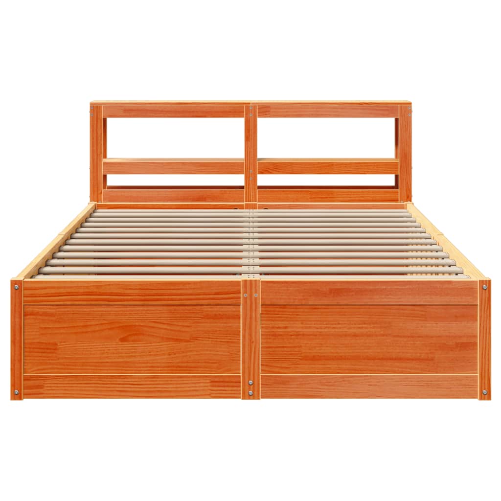vidaXL Cadru de pat cu tăblie, maro ceruit, 140x190 cm, lemn masiv pin vidaXL Cadru de pat cu tăblie, maro ceruit, 140x190 cm, lemn masiv pin