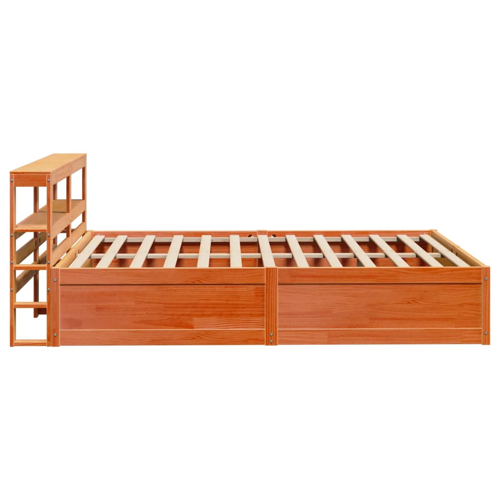 vidaXL Cadru de pat cu tăblie, maro ceruit, 140x190 cm, lemn masiv pin vidaXL Cadru de pat cu tăblie, maro ceruit, 140x190 cm, lemn masiv pin