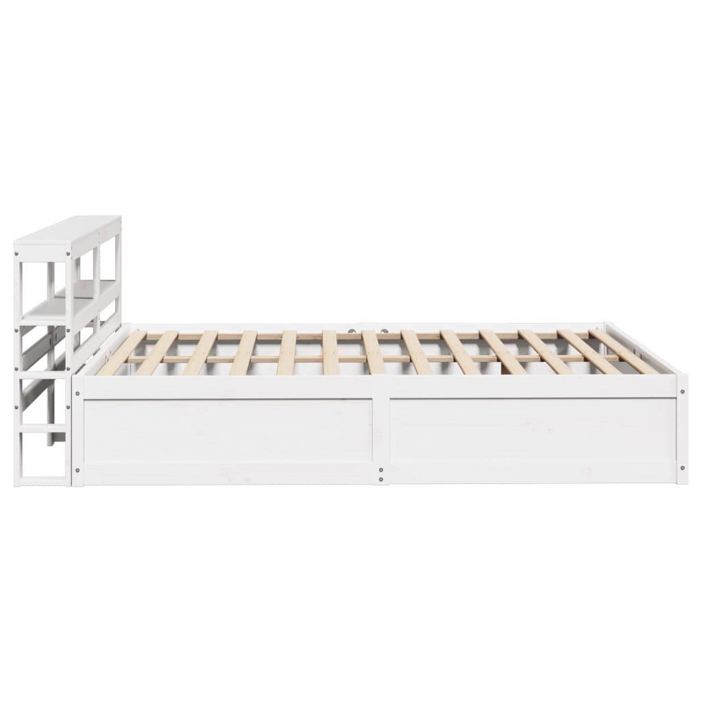 vidaXL Cadru de pat cu tăblie, alb, 135x190 cm, lemn masiv de pin vidaXL Cadru de pat cu tăblie, alb, 135x190 cm, lemn masiv de pin