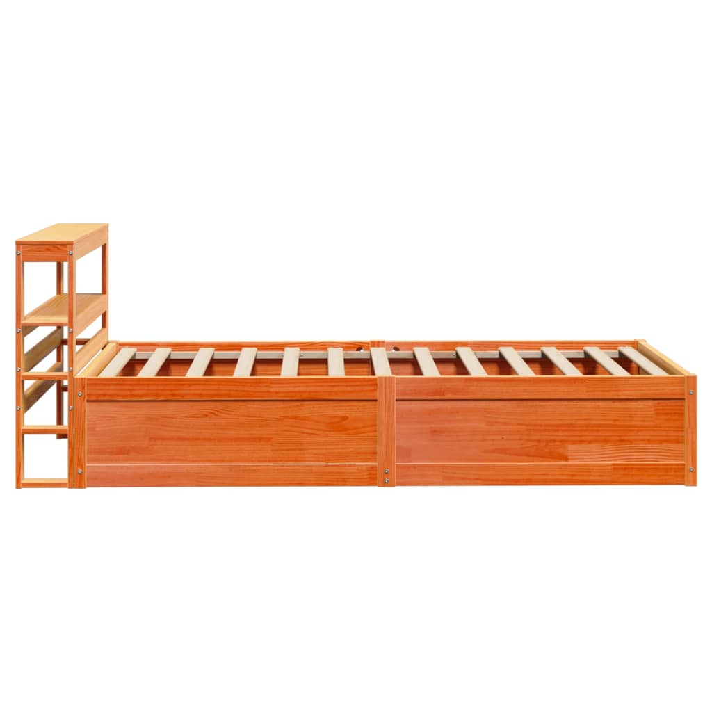vidaXL Cadru de pat cu tăblie, maro ceruit, 90x190 cm, lemn masiv pin vidaXL Cadru de pat cu tăblie, maro ceruit, 90x190 cm, lemn masiv pin