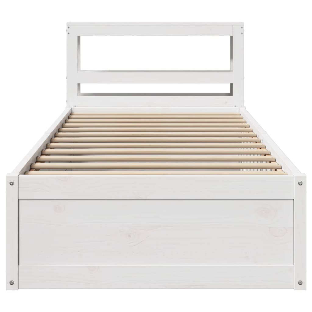 vidaXL Cadru de pat cu tăblie, alb, 75x190 cm, lemn masiv de pin
