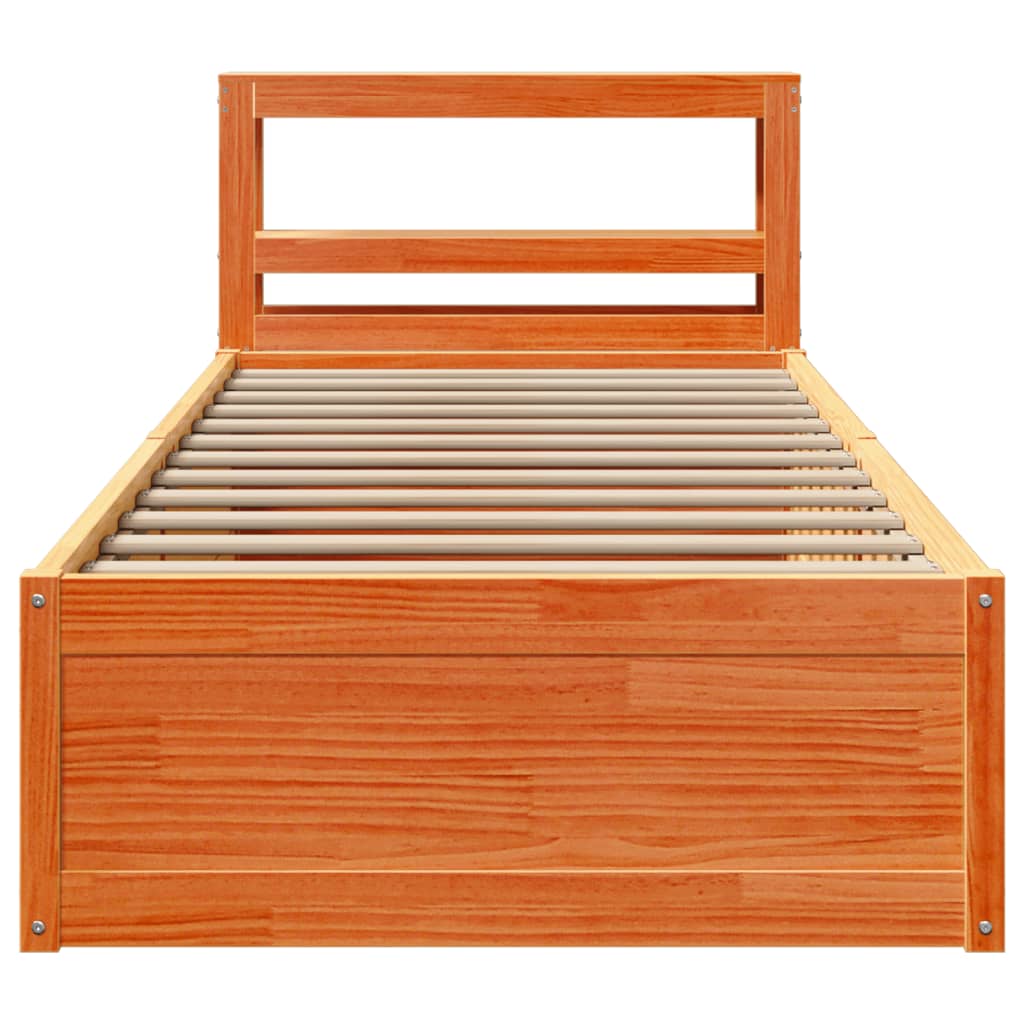 vidaXL Cadru de pat cu tăblie, maro ceruit, 75x190 cm, lemn masiv pin