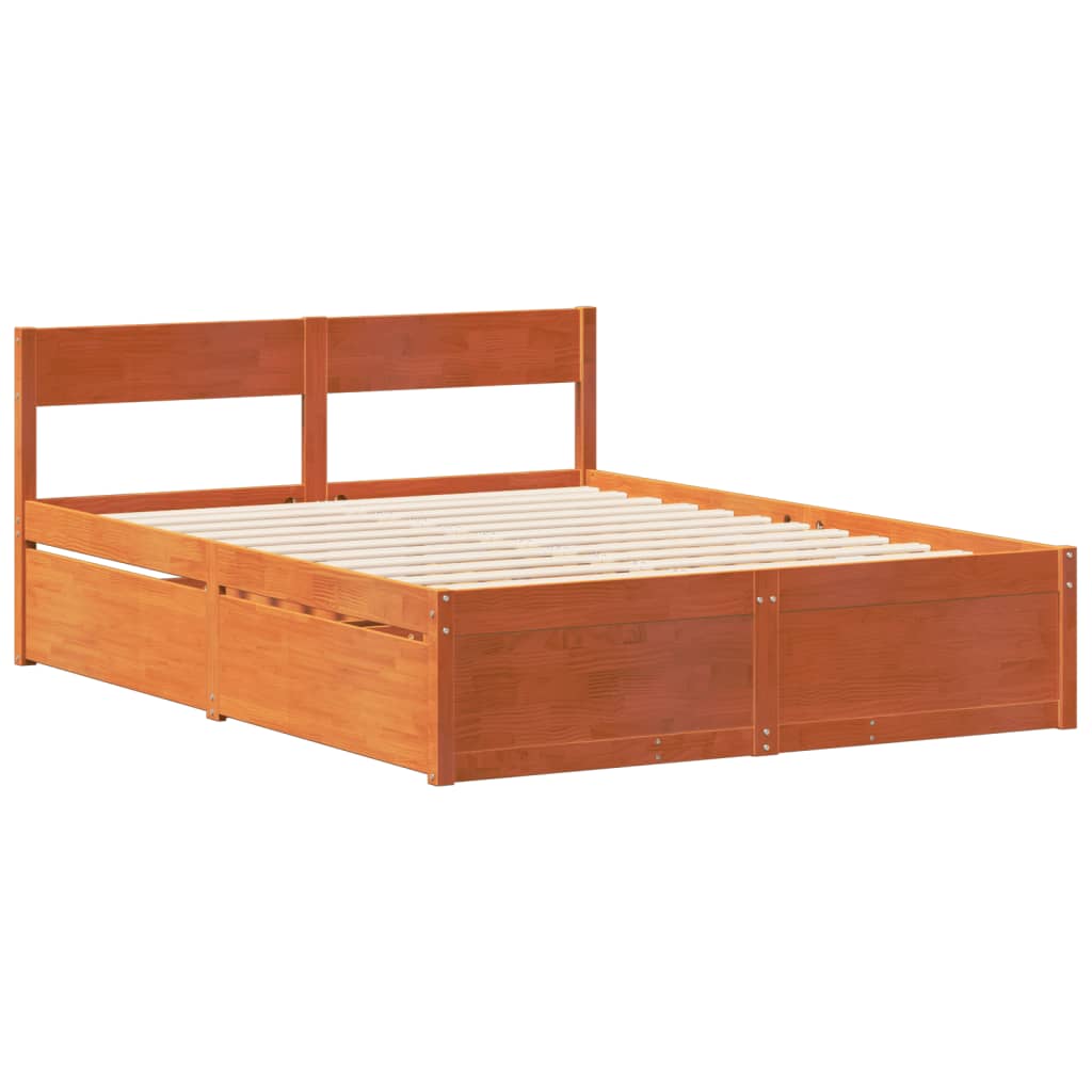 vidaXL Cadru de pat fără saltea, maro ceruit 140x200 cm lemn masiv pin vidaXL Cadru de pat fără saltea, maro ceruit 140x200 cm lemn masiv pin