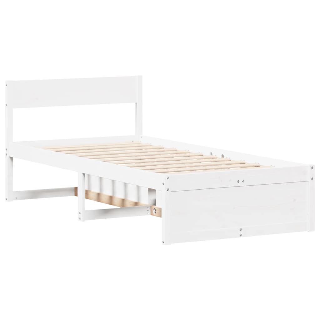 vidaXL Cadru de pat fără saltea, alb, 90x200 cm, lemn masiv pin