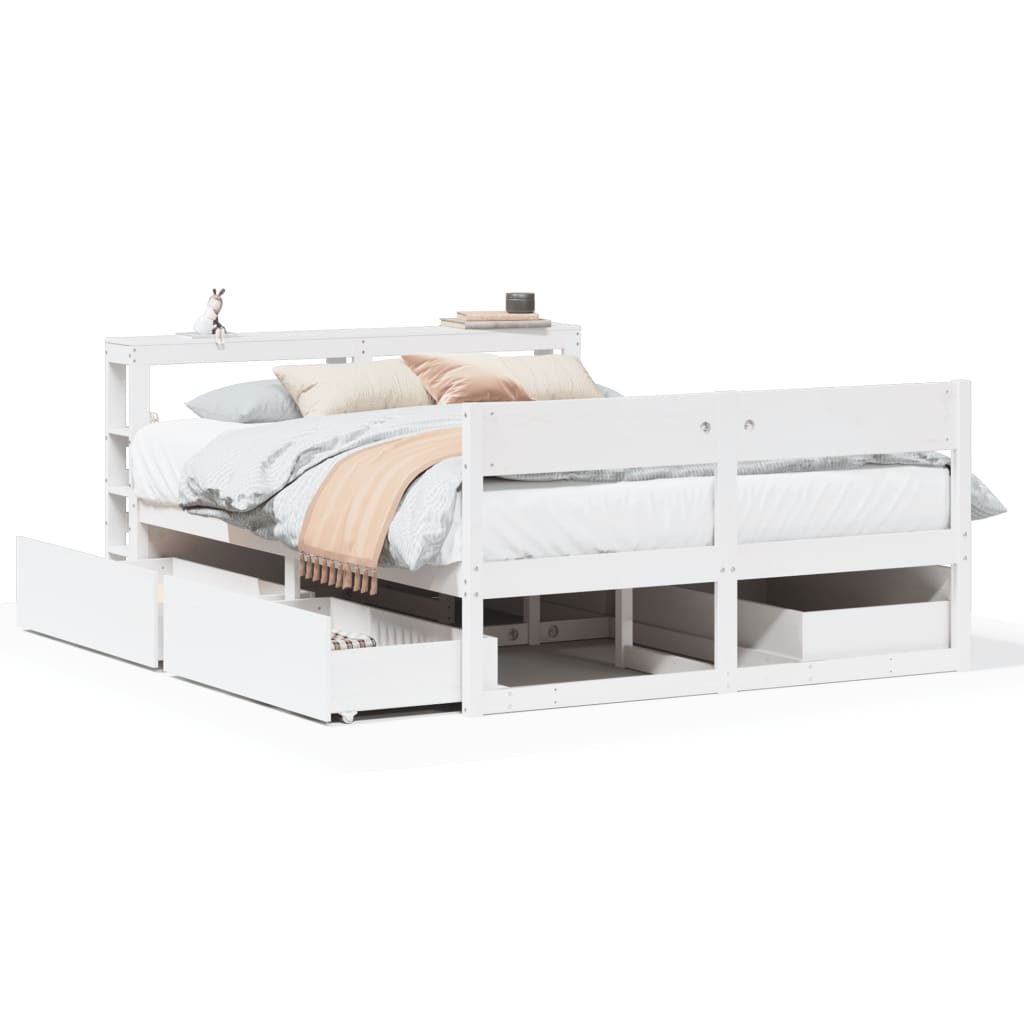 vidaXL Cadru de pat fără saltea, alb, 135x190 cm, lemn masiv de pin vidaXL Cadru de pat fără saltea, alb, 135x190 cm, lemn masiv de pin