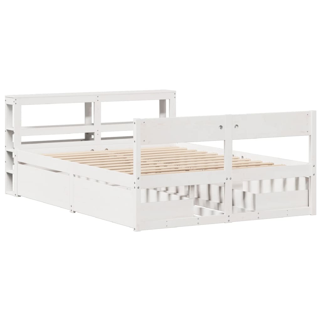 vidaXL Cadru de pat fără saltea, alb, 135x190 cm, lemn masiv de pin vidaXL Cadru de pat fără saltea, alb, 135x190 cm, lemn masiv de pin