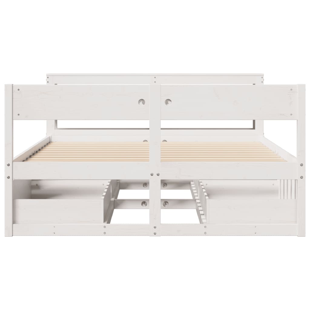 vidaXL Cadru de pat fără saltea, alb, 135x190 cm, lemn masiv de pin vidaXL Cadru de pat fără saltea, alb, 135x190 cm, lemn masiv de pin