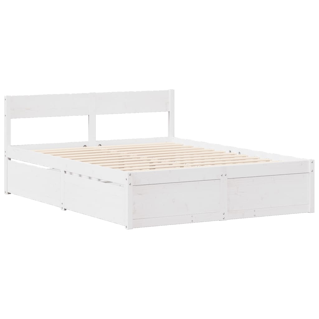 vidaXL Cadru de pat fără saltea, alb, 135x190 cm, lemn masiv de pin vidaXL Cadru de pat fără saltea, alb, 135x190 cm, lemn masiv de pin