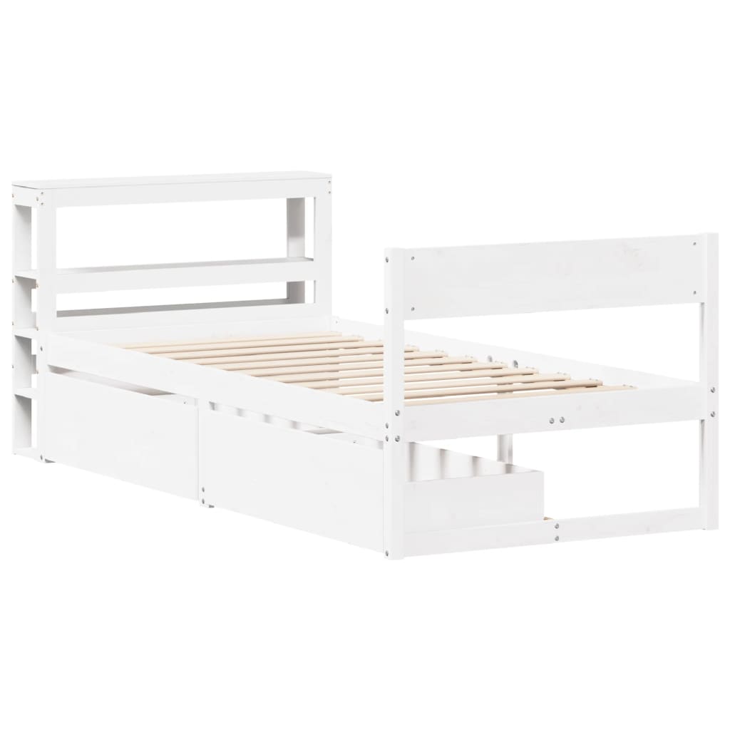 vidaXL Cadru de pat fără saltea, alb, 75x190 cm, lemn masiv de pin