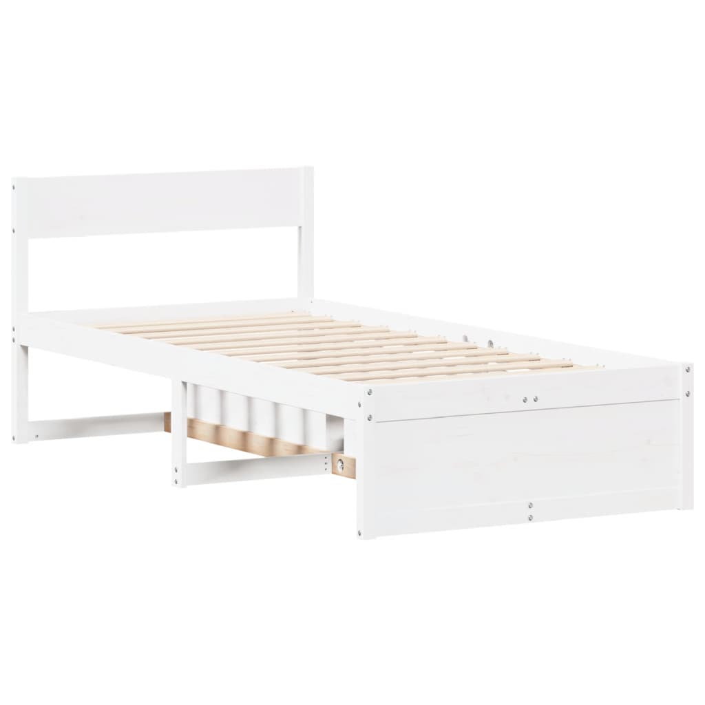 vidaXL Cadru de pat fără saltea, alb, 75x190 cm, lemn masiv de pin