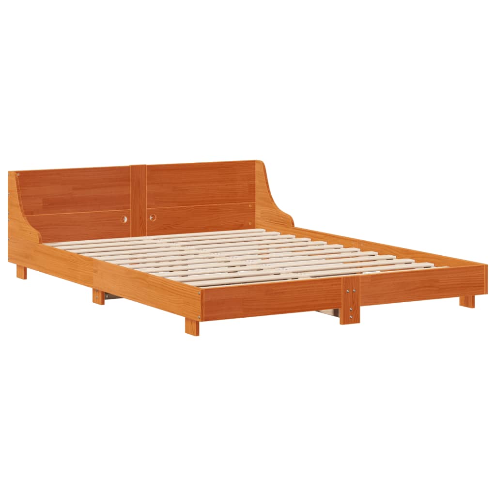 vidaXL Cadru de pat fără saltea, maro ceruit 140x200 cm lemn masiv pin vidaXL Cadru de pat fără saltea, maro ceruit 140x200 cm lemn masiv pin