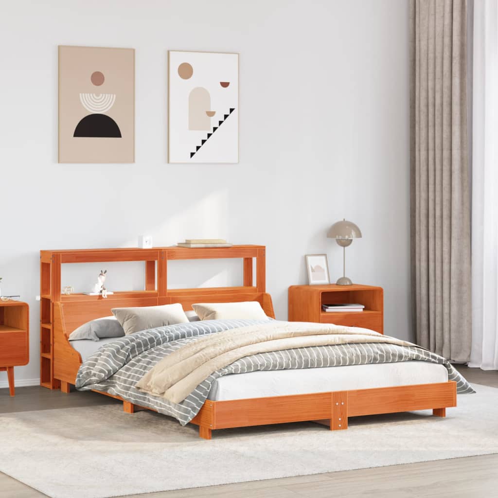 vidaXL Cadru de pat fără saltea, maro ceruit 140x200 cm lemn masiv pin vidaXL Cadru de pat fără saltea, maro ceruit 140x200 cm lemn masiv pin