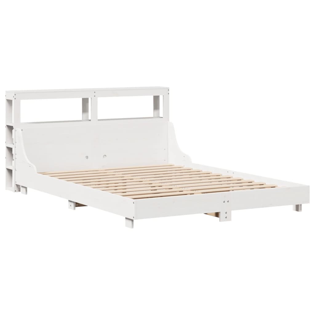 vidaXL Cadru de pat fără saltea, alb, 140x190 cm, lemn masiv de pin