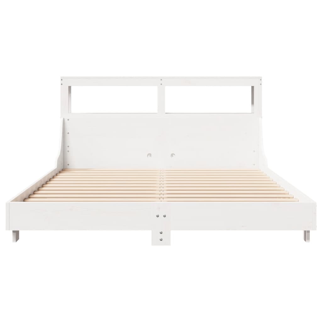 vidaXL Cadru de pat fără saltea, alb, 135x190 cm, lemn masiv de pin