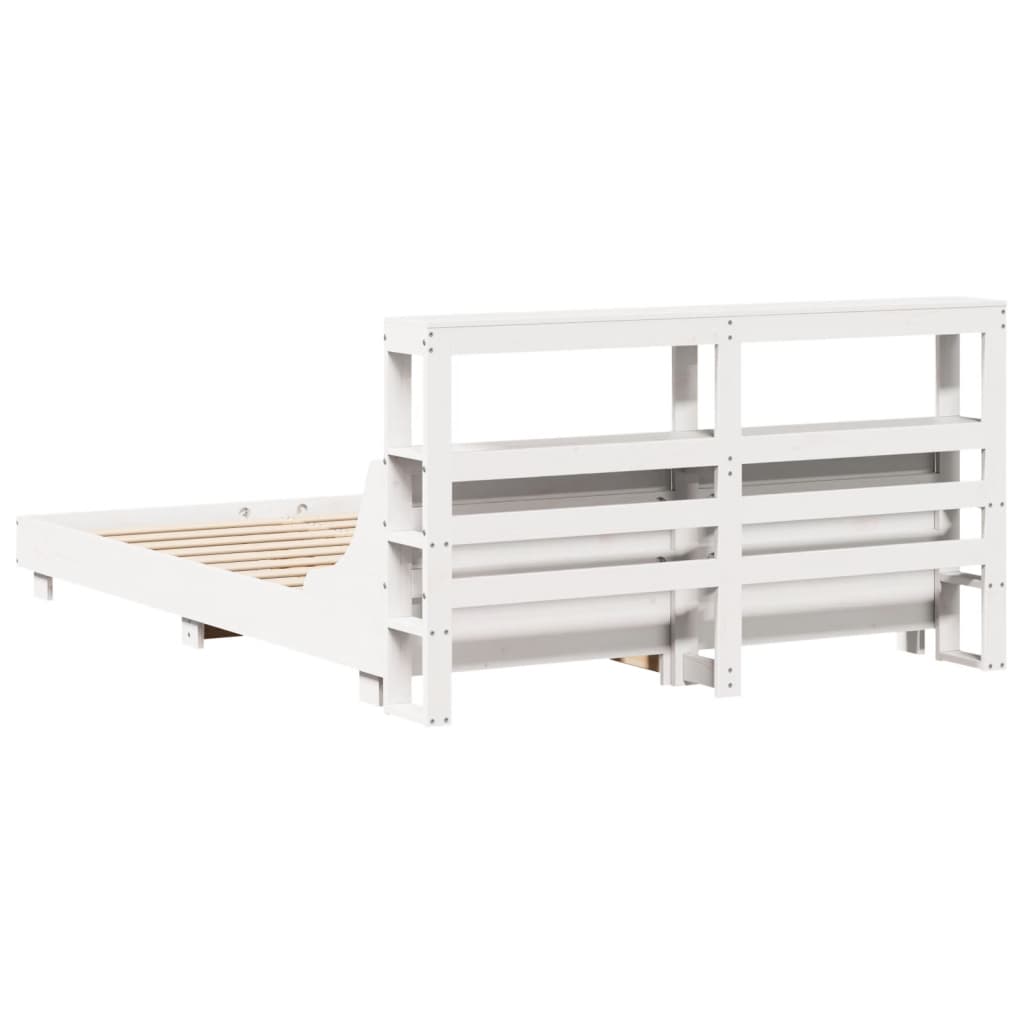 vidaXL Cadru de pat fără saltea, alb, 135x190 cm, lemn masiv de pin