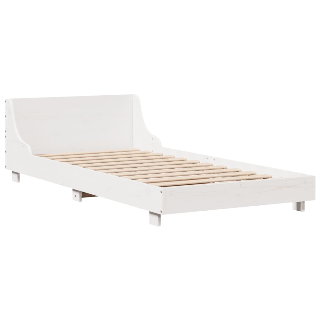 vidaXL Cadru de pat fără saltea, alb, 75x190 cm, lemn masiv de pin