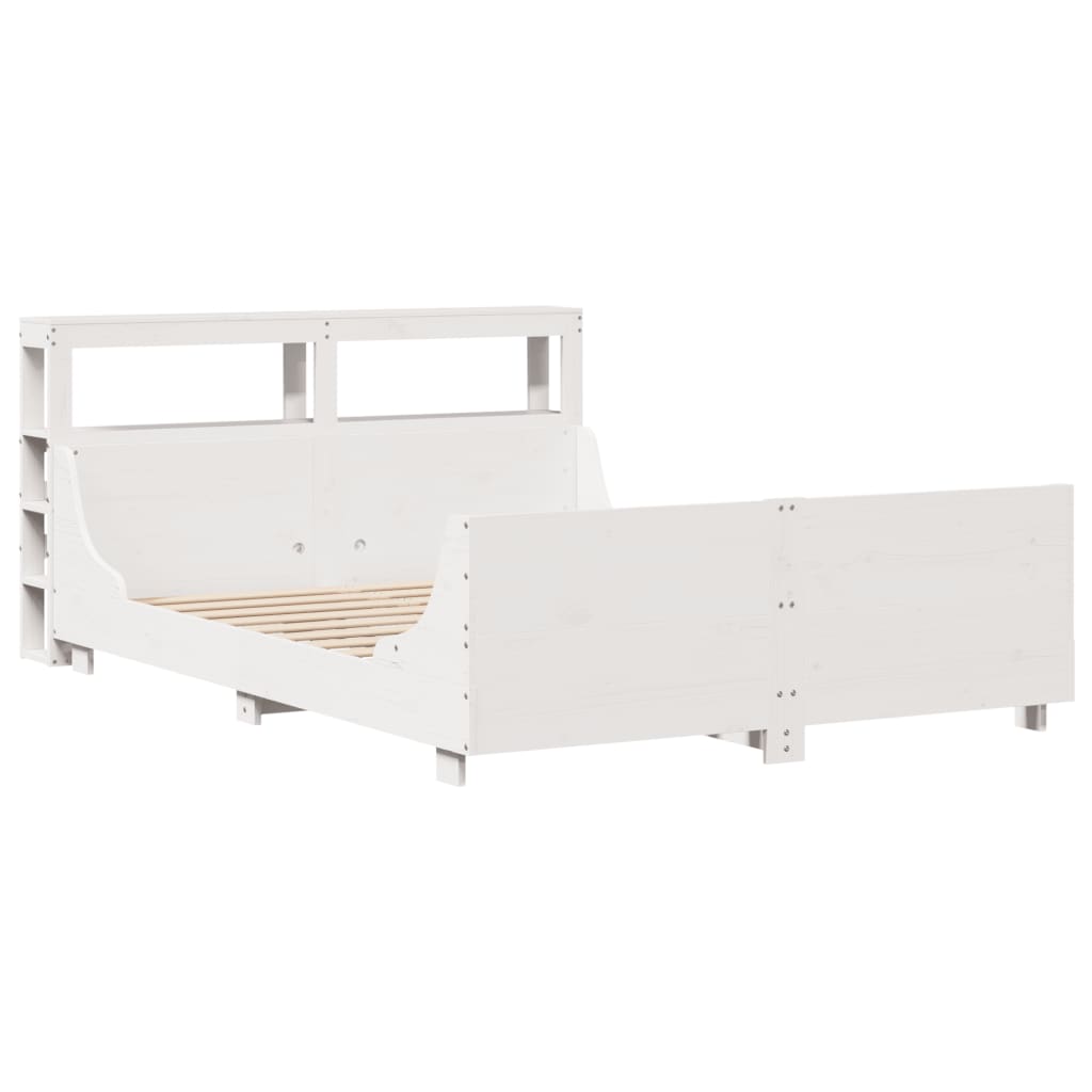 vidaXL Cadru de pat fără saltea, alb, 135x190 cm, lemn masiv de pin vidaXL Cadru de pat fără saltea, alb, 135x190 cm, lemn masiv de pin