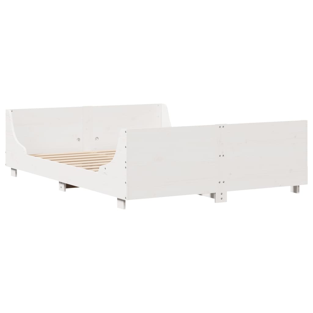 vidaXL Cadru de pat fără saltea, alb, 135x190 cm, lemn masiv de pin vidaXL Cadru de pat fără saltea, alb, 135x190 cm, lemn masiv de pin