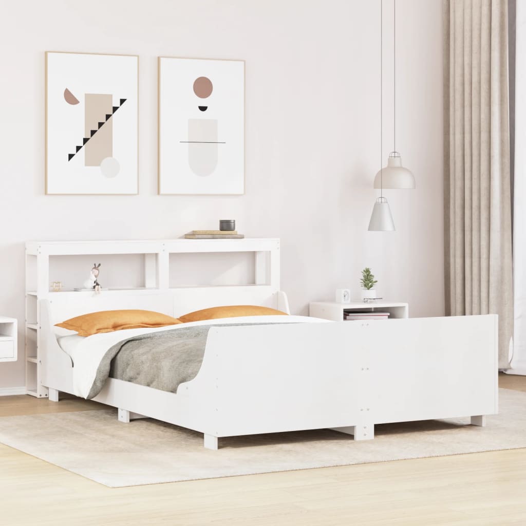 vidaXL Cadru de pat fără saltea, alb, 135x190 cm, lemn masiv de pin vidaXL Cadru de pat fără saltea, alb, 135x190 cm, lemn masiv de pin