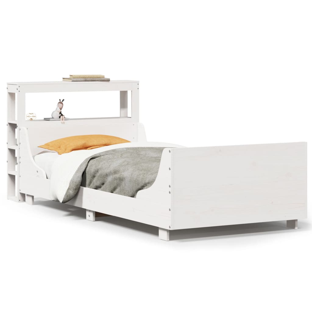 vidaXL Cadru de pat fără saltea, alb, 75x190 cm, lemn masiv de pin