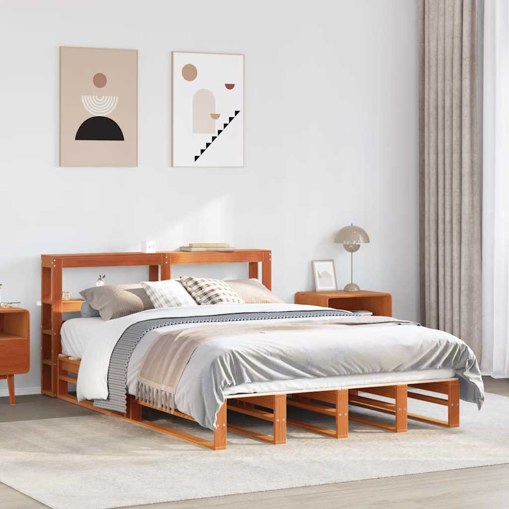 vidaXL Cadru de pat fără saltea, maro ceruit 150x200 cm lemn masiv pin vidaXL Cadru de pat fără saltea, maro ceruit 150x200 cm lemn masiv pin