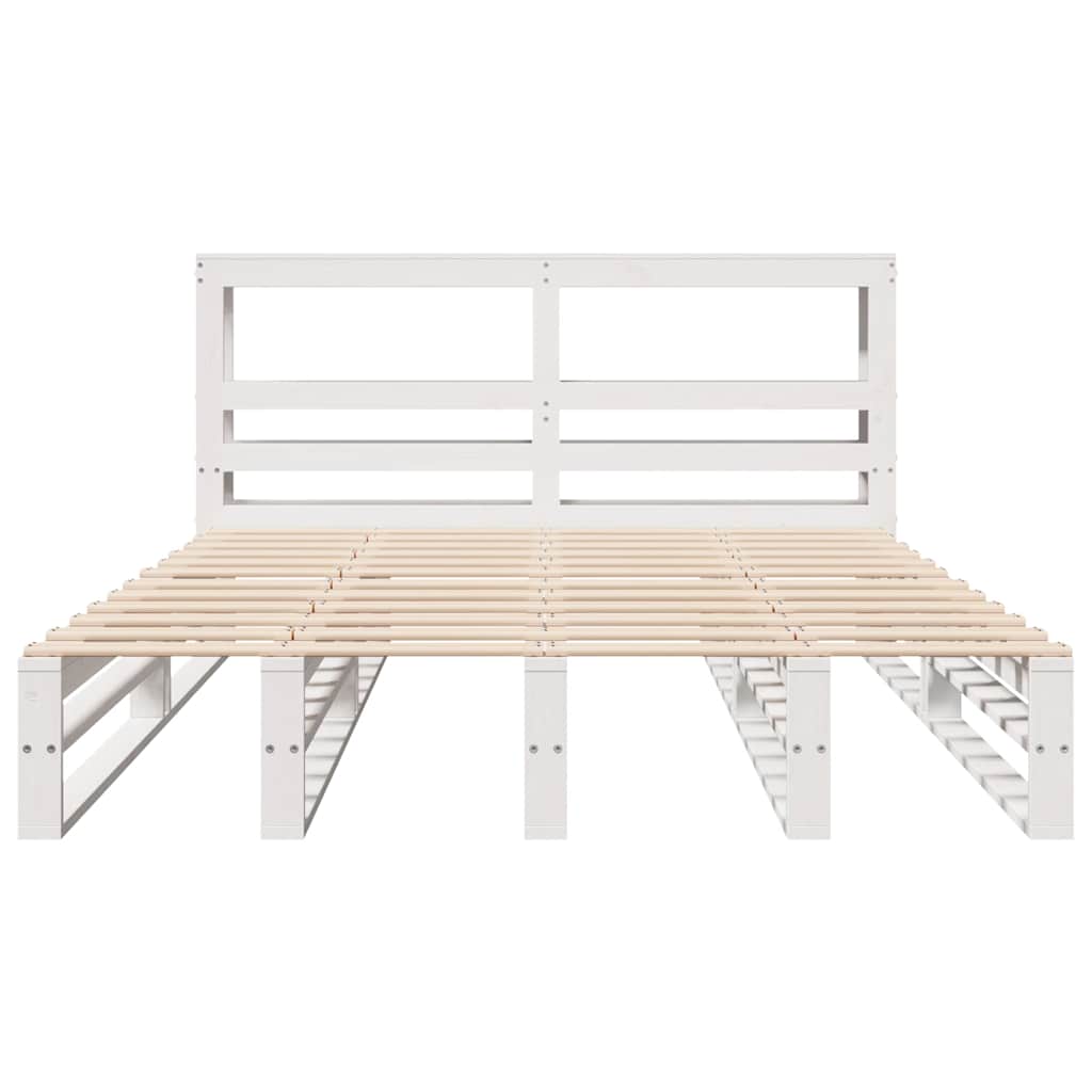 vidaXL Cadru de pat fără saltea, alb, 135x190 cm, lemn masiv de pin vidaXL Cadru de pat fără saltea, alb, 135x190 cm, lemn masiv de pin