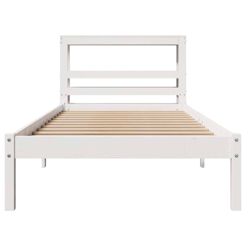 vidaXL Cadru de pat fără saltea, alb, 75x190 cm, lemn masiv de pin