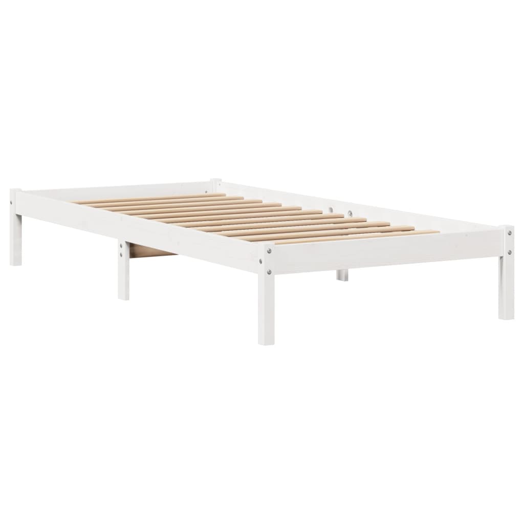 vidaXL Cadru de pat fără saltea, alb, 75x190 cm, lemn masiv de pin