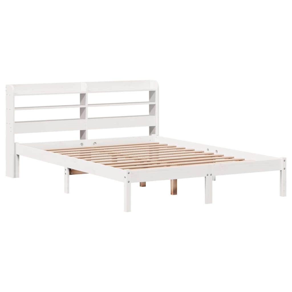 vidaXL Cadru de pat fără saltea, alb, 140x190 cm, lemn masiv de pin