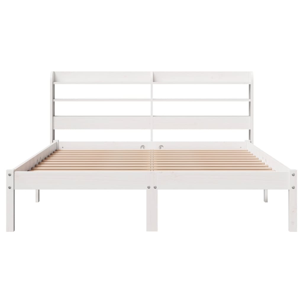 vidaXL Cadru de pat fără saltea, alb, 140x190 cm, lemn masiv de pin