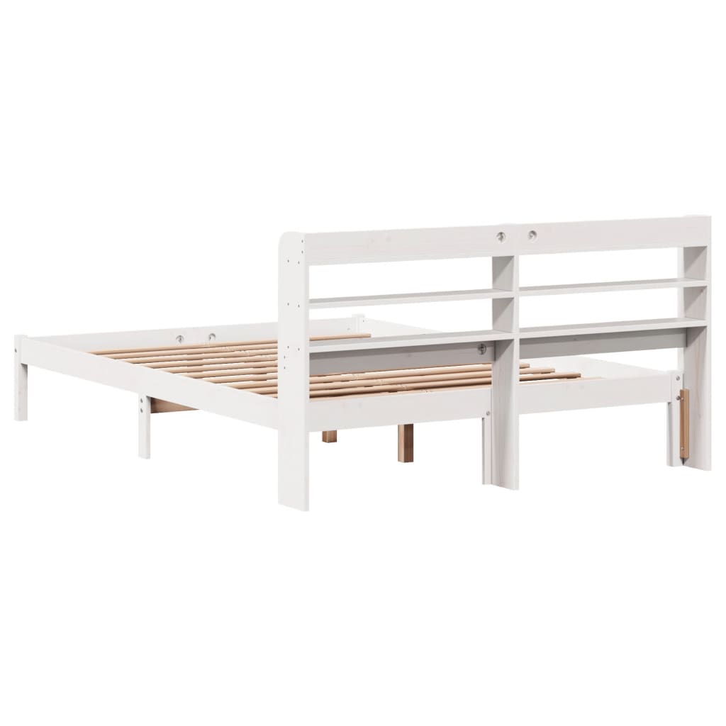 vidaXL Cadru de pat fără saltea, alb, 140x190 cm, lemn masiv de pin