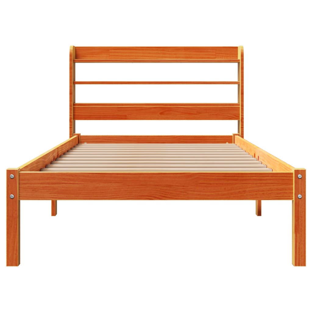 vidaXL Cadru de pat cu tăblie, maro ceruit, 75x190 cm, lemn masiv pin vidaXL Cadru de pat cu tăblie, maro ceruit, 75x190 cm, lemn masiv pin