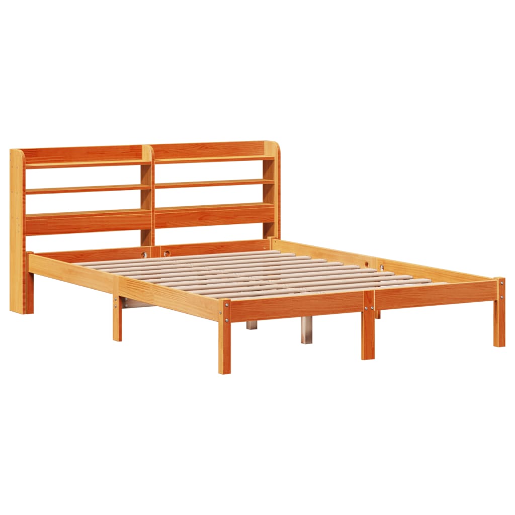 vidaXL Cadru de pat cu tăblie, maro ceruit, 120x190 cm, lemn masiv pin vidaXL Cadru de pat cu tăblie, maro ceruit, 120x190 cm, lemn masiv pin