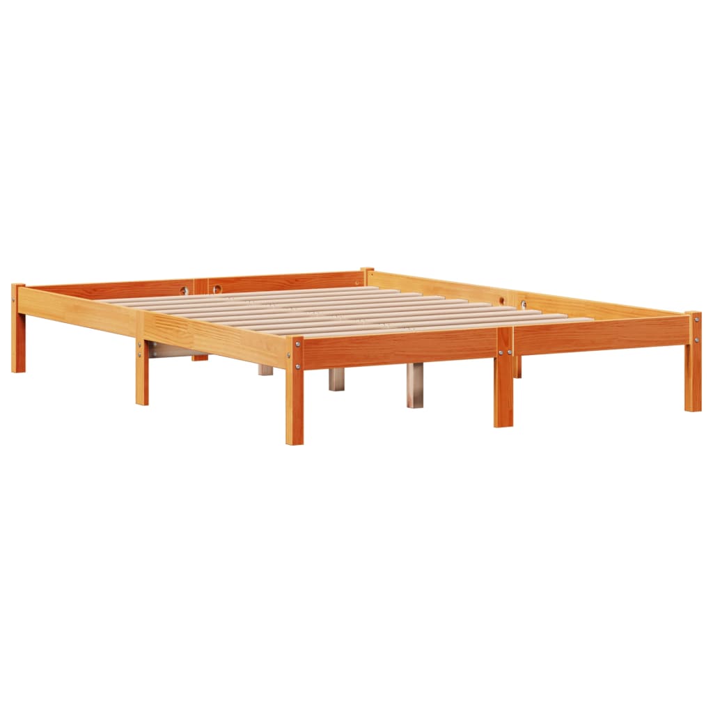 vidaXL Cadru de pat cu tăblie, maro ceruit, 120x190 cm, lemn masiv pin vidaXL Cadru de pat cu tăblie, maro ceruit, 120x190 cm, lemn masiv pin