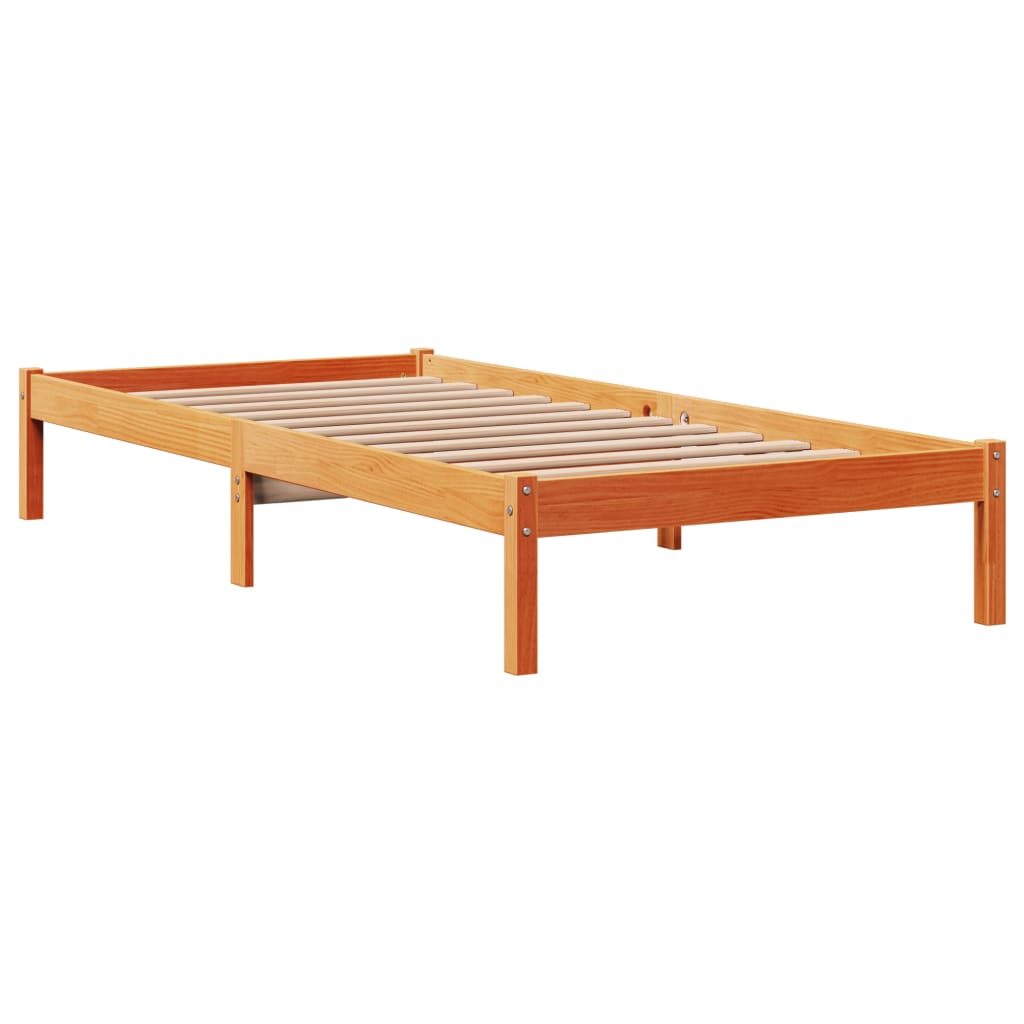 vidaXL Cadru de pat cu tăblie, maro ceruit, 100x200 cm, lemn masiv pin vidaXL Cadru de pat cu tăblie, maro ceruit, 100x200 cm, lemn masiv pin