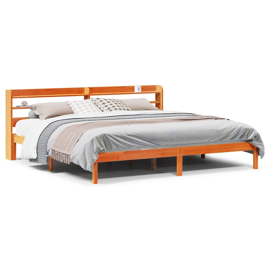 vidaXL Cadru de pat cu tăblie, maro ceruit, 180x200 cm, lemn masiv pin vidaXL Cadru de pat cu tăblie, maro ceruit, 180x200 cm, lemn masiv pin