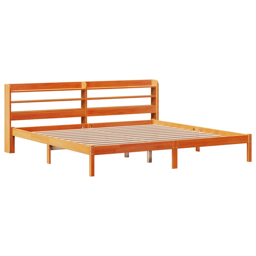 vidaXL Cadru de pat cu tăblie, maro ceruit, 200x200 cm, lemn masiv pin