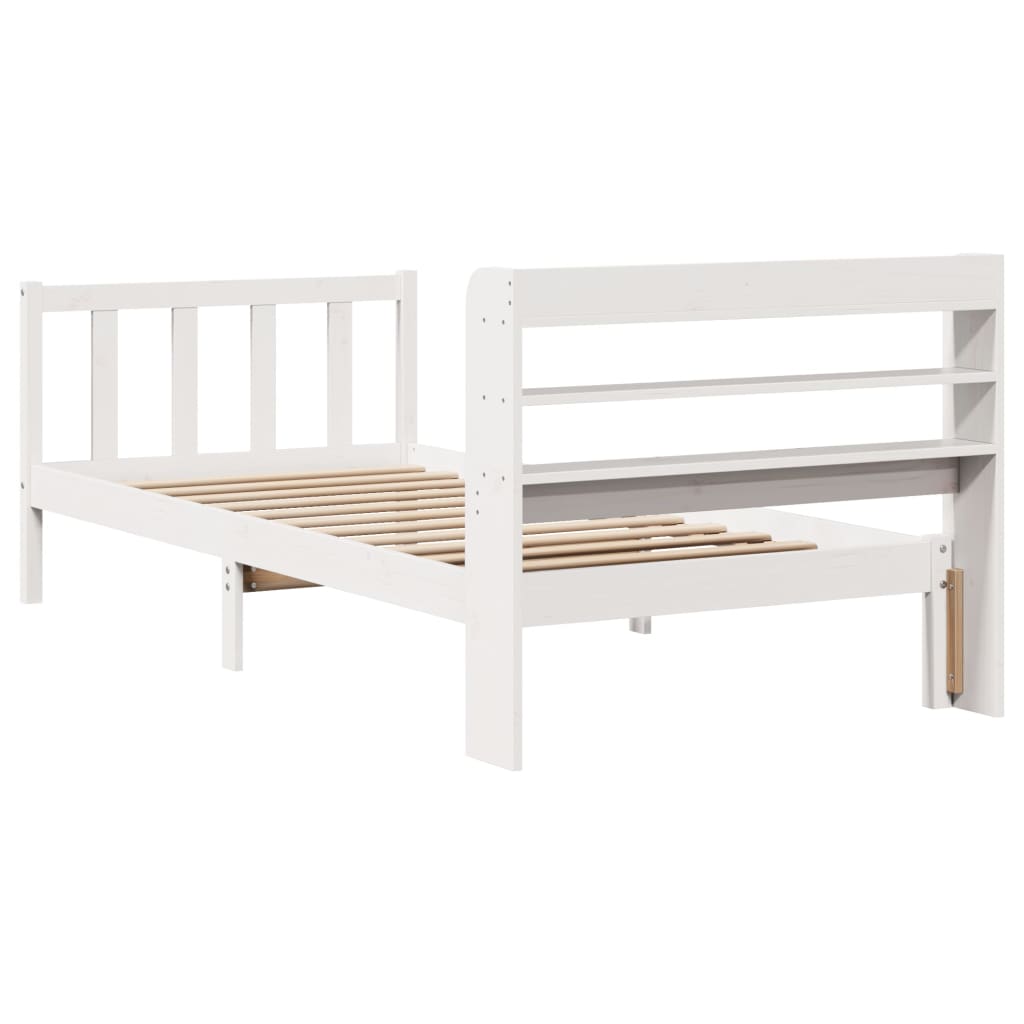 vidaXL Cadru de pat fără saltea, alb, 75x190 cm, lemn masiv de pin