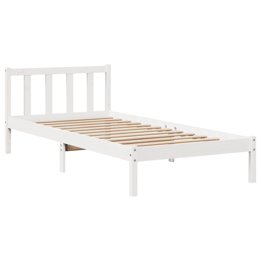 vidaXL Cadru de pat fără saltea, alb, 75x190 cm, lemn masiv de pin