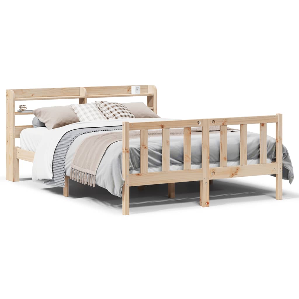 vidaXL Cadru de pat fără saltea, 135x190 cm, lemn masiv de pin vidaXL Cadru de pat fără saltea, 135x190 cm, lemn masiv de pin