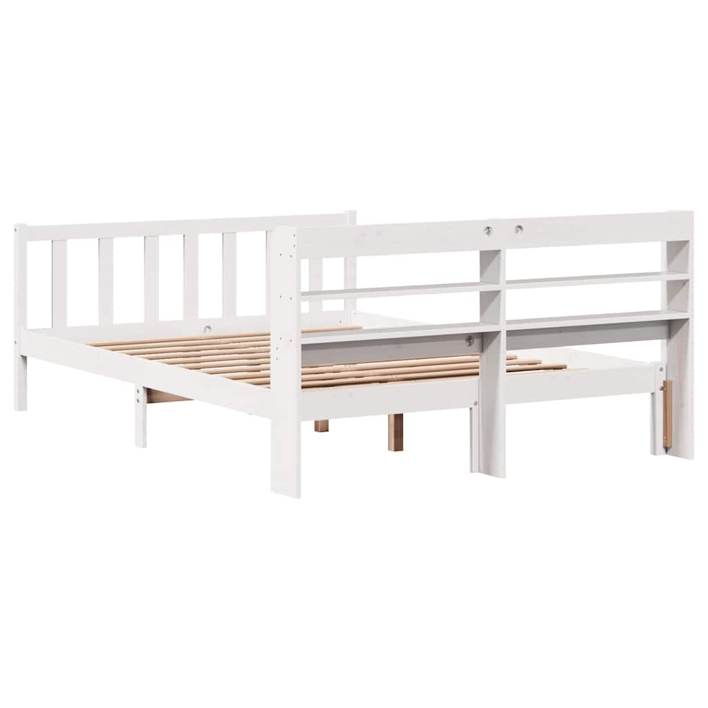 vidaXL Cadru de pat fără saltea, alb, 140x190 cm, lemn masiv de pin