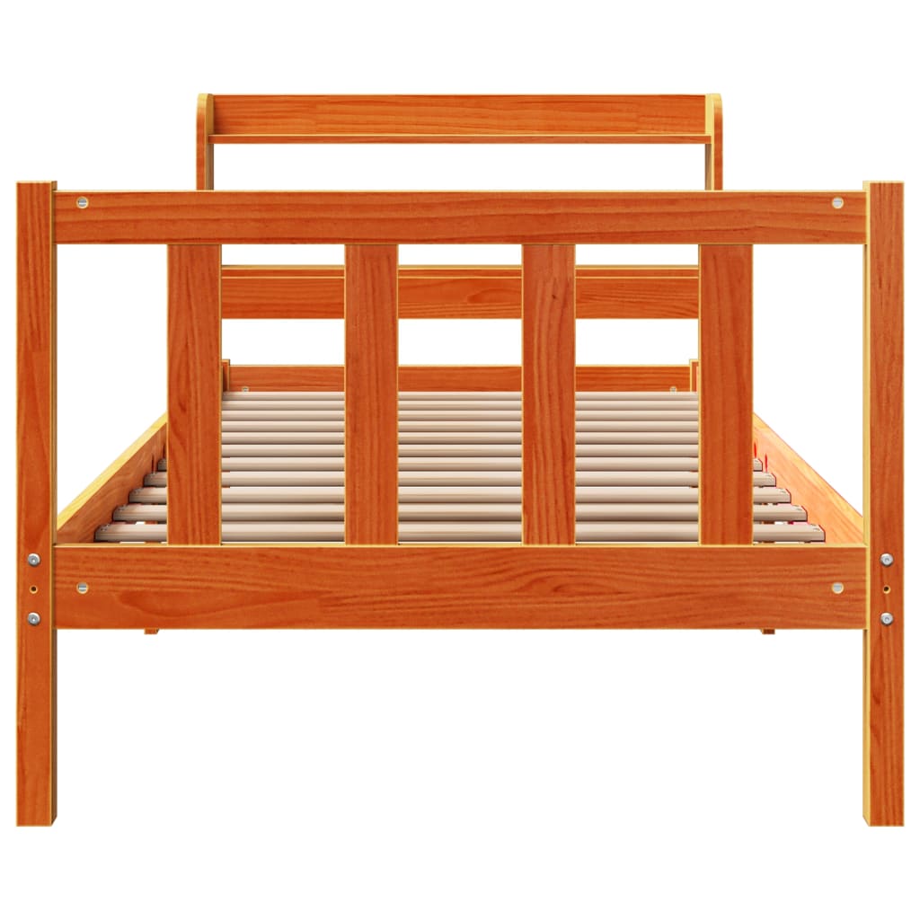 vidaXL Cadru de pat cu tăblie, maro ceruit, 75x190 cm, lemn masiv pin