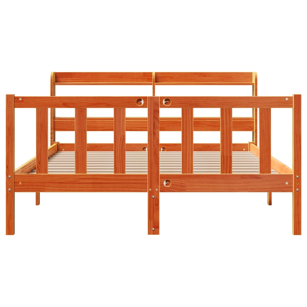 vidaXL Cadru de pat cu tăblie, maro ceruit, 140x190 cm, lemn masiv pin vidaXL Cadru de pat cu tăblie, maro ceruit, 140x190 cm, lemn masiv pin