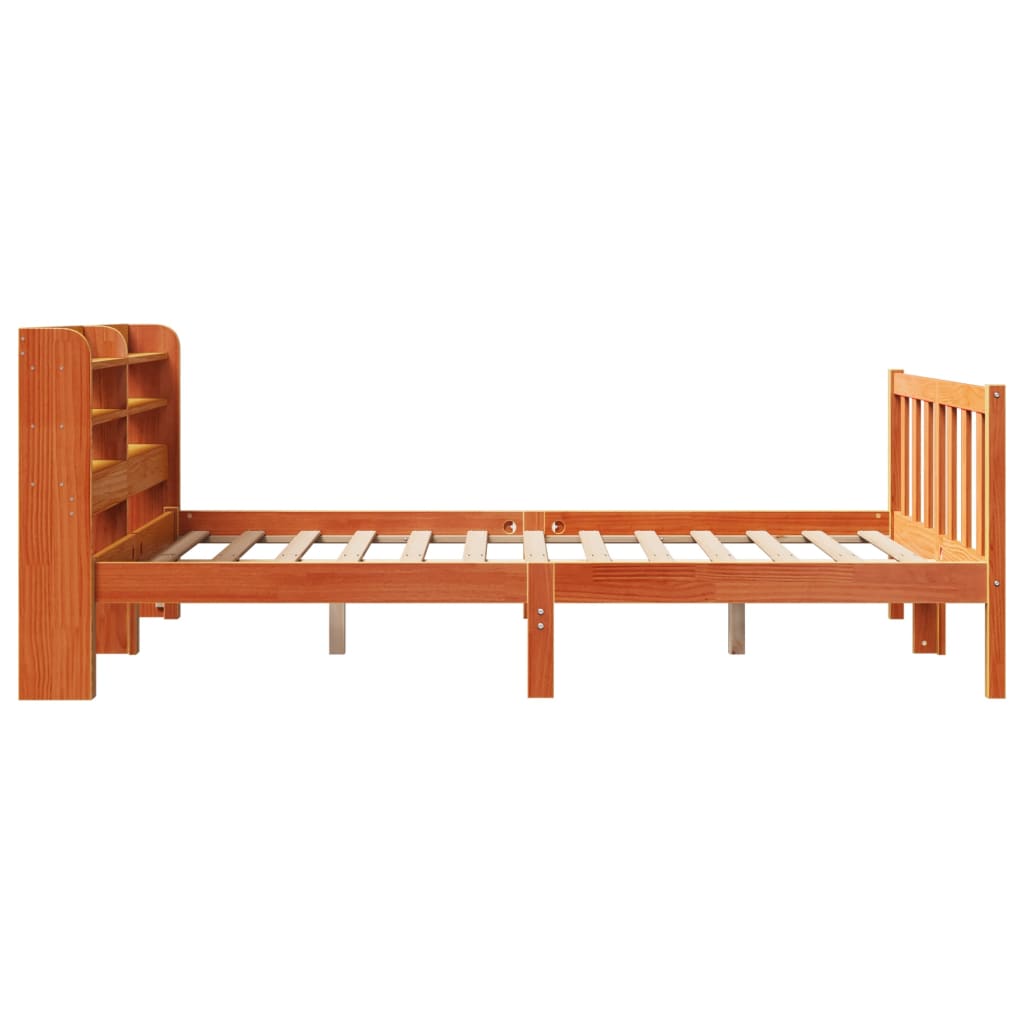 vidaXL Cadru de pat cu tăblie, maro ceruit, 140x190 cm, lemn masiv pin vidaXL Cadru de pat cu tăblie, maro ceruit, 140x190 cm, lemn masiv pin