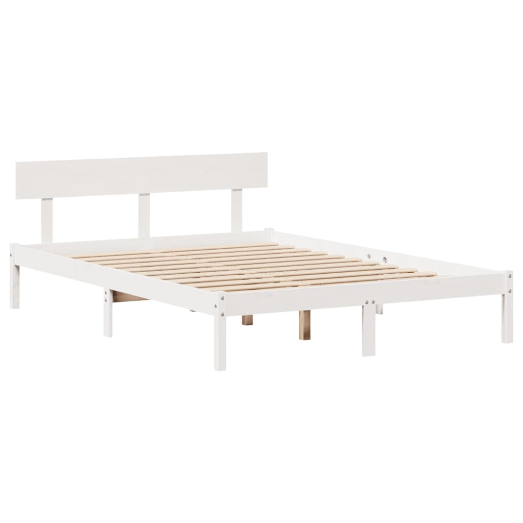 vidaXL Cadru de pat fără saltea, alb, 120x190 cm, lemn masiv pin