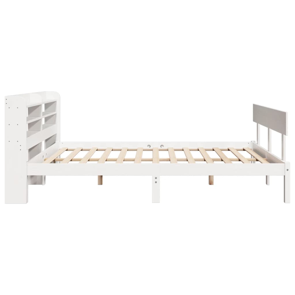 vidaXL Cadru de pat fără saltea, alb, 135x190 cm, lemn masiv de pin