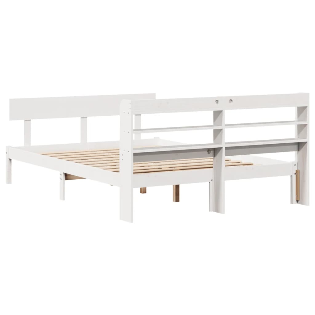 vidaXL Cadru de pat fără saltea, alb, 135x190 cm, lemn masiv de pin