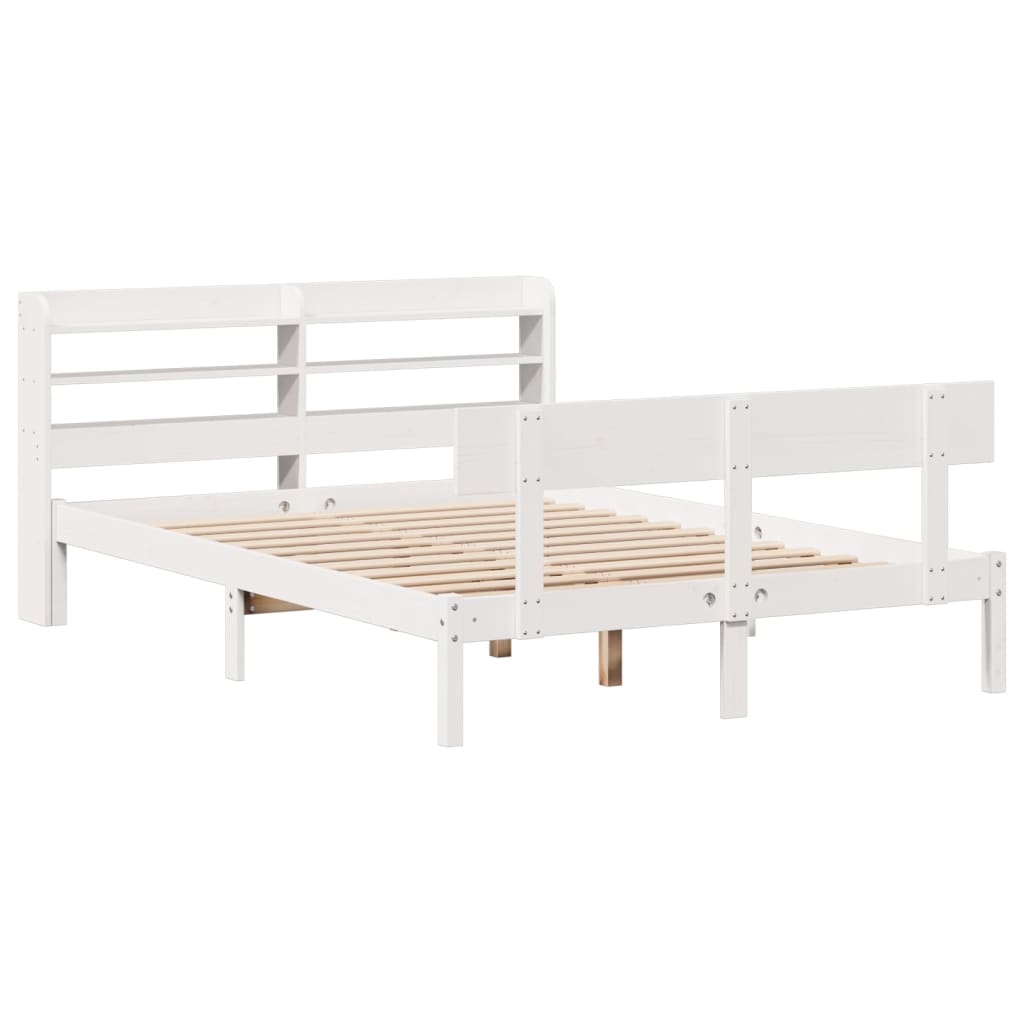vidaXL Cadru de pat fără saltea, alb, 140x190 cm, lemn masiv de pin vidaXL Cadru de pat fără saltea, alb, 140x190 cm, lemn masiv de pin