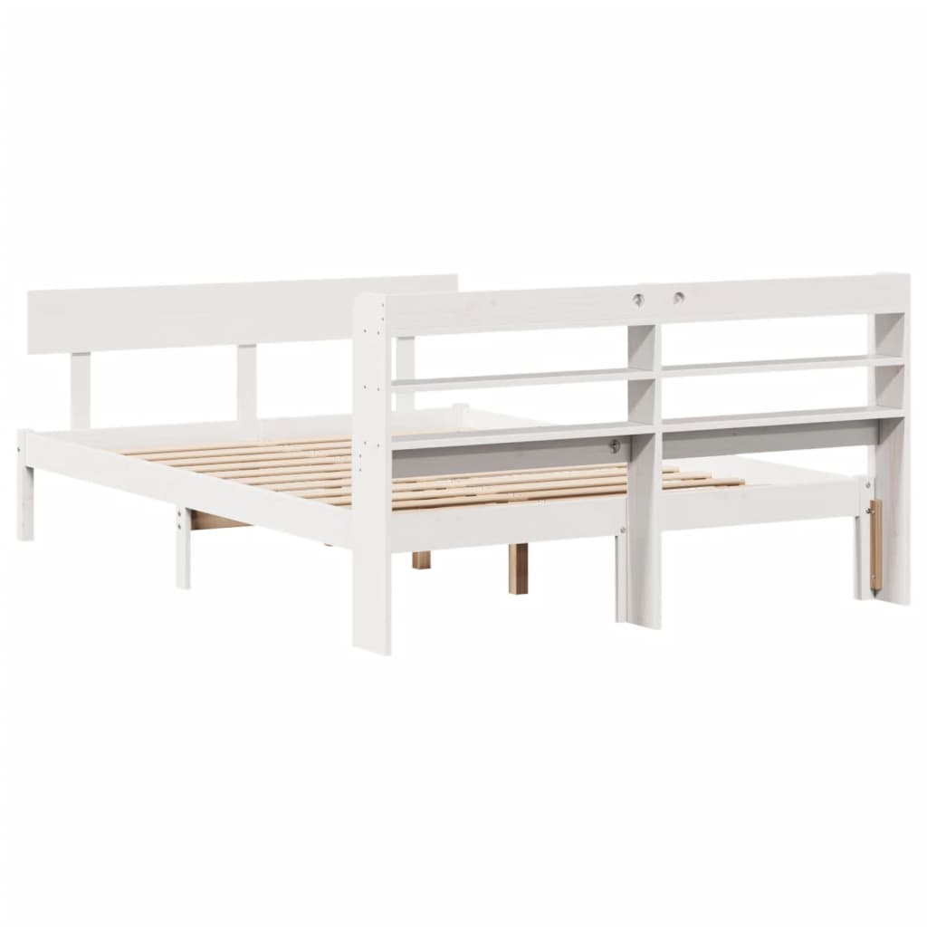 vidaXL Cadru de pat fără saltea, alb, 140x190 cm, lemn masiv de pin vidaXL Cadru de pat fără saltea, alb, 140x190 cm, lemn masiv de pin